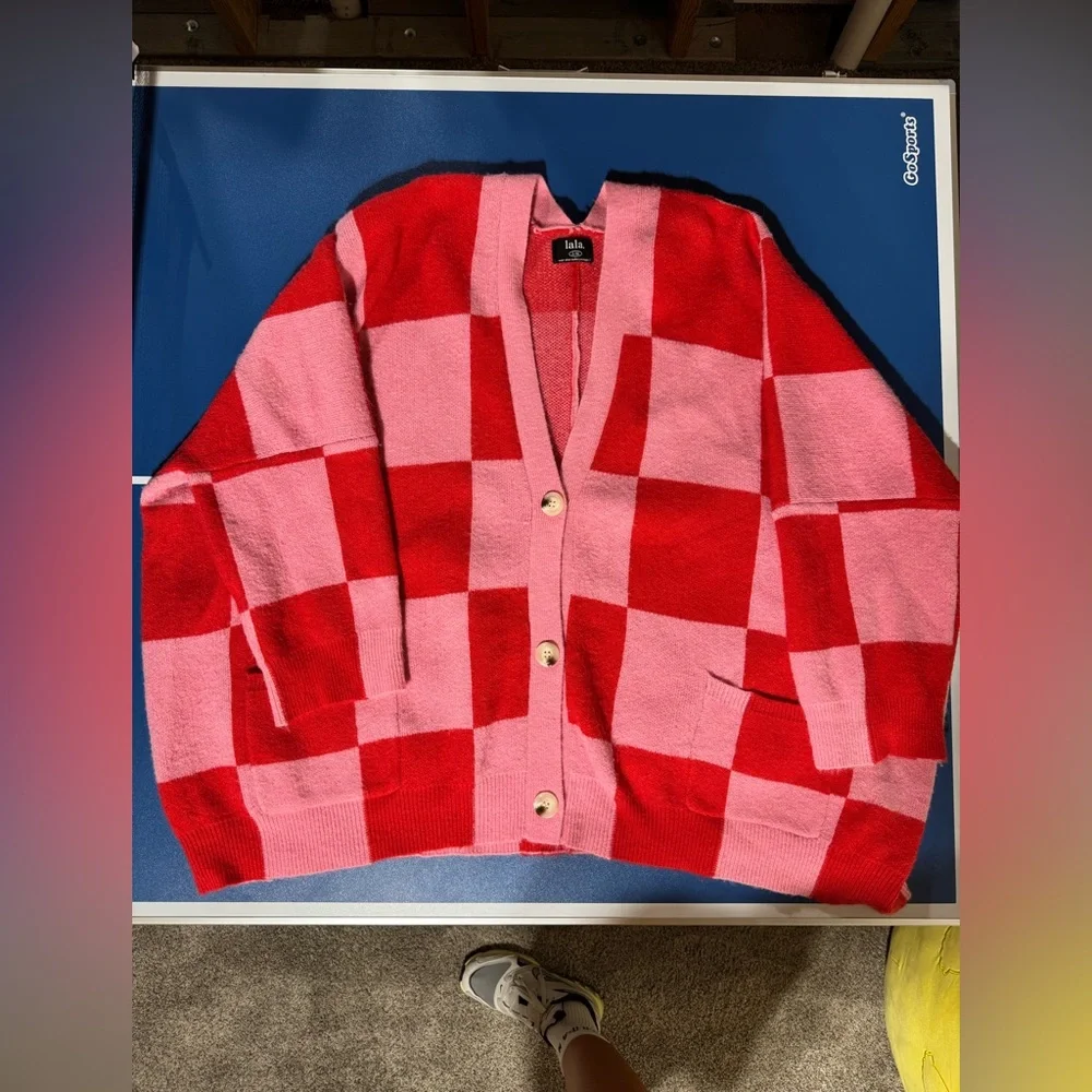 Dressed in LALA Vibrant Red and Pink Cardigan - Picture 1 of 3